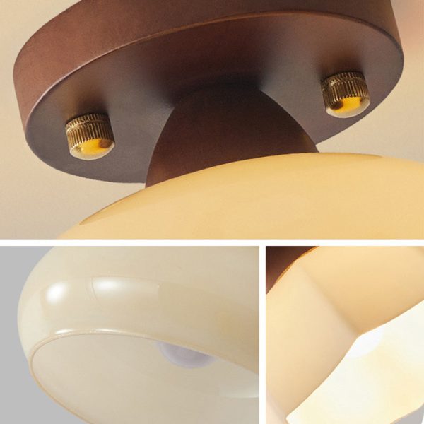 Traditional Vintage Dome Iron Wood Glass 1-Light Semi-Flush Mount Ceiling Light For Living Room - Image 5
