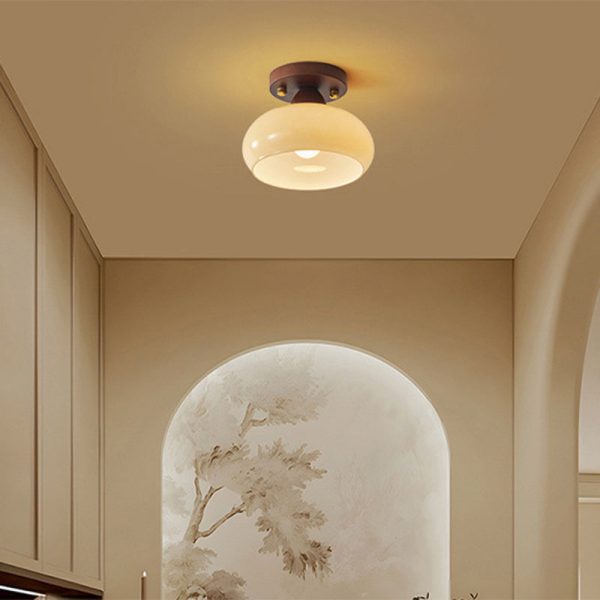 Traditional Vintage Dome Iron Wood Glass 1-Light Semi-Flush Mount Ceiling Light For Living Room - Image 10