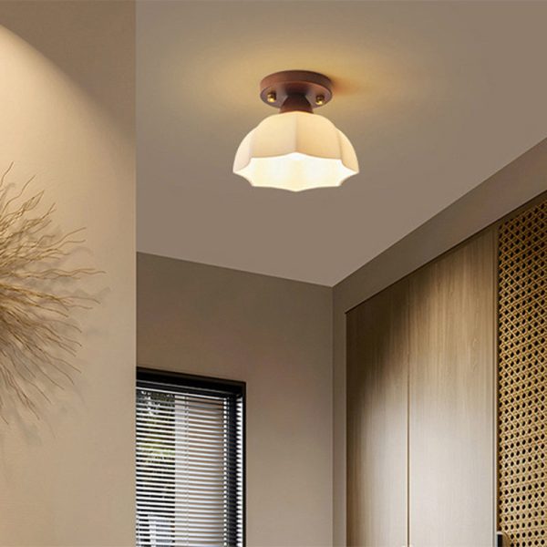 Traditional Vintage Dome Iron Wood Glass 1-Light Semi-Flush Mount Ceiling Light For Living Room - Image 12