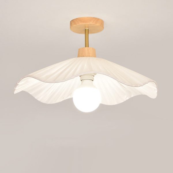 Contemporary Coastal Wave Wood Fabric 1-Light Semi-Flush Mount Ceiling Light For Living Room - Image 12