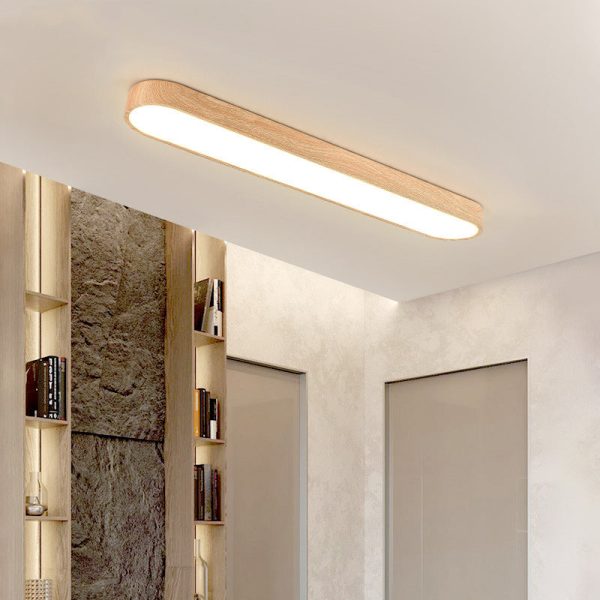 Contemporary Nordic Rectangular Wood Acrylic LED Flush Mount Ceiling Light For Living Room - Image 10