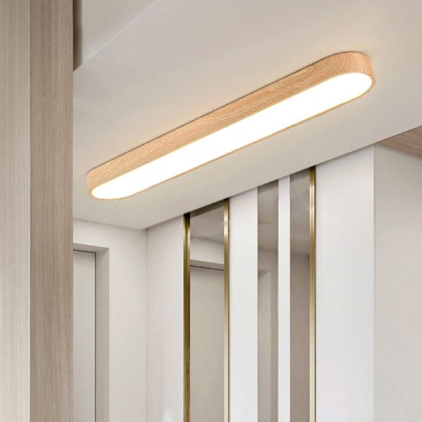 Contemporary Nordic Rectangular Wood Acrylic LED Flush Mount Ceiling Light For Living Room - Image 2