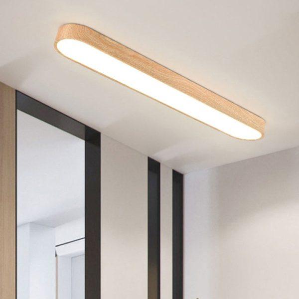 Contemporary Nordic Rectangular Wood Acrylic LED Flush Mount Ceiling Light For Living Room - Image 8