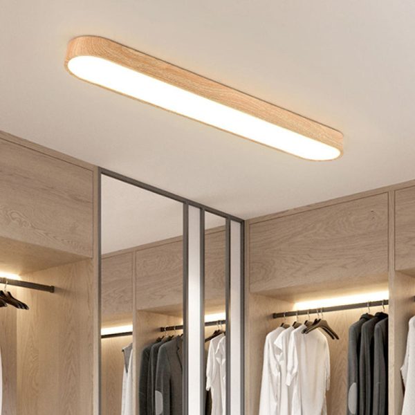 Contemporary Nordic Rectangular Wood Acrylic LED Flush Mount Ceiling Light For Living Room - Image 9