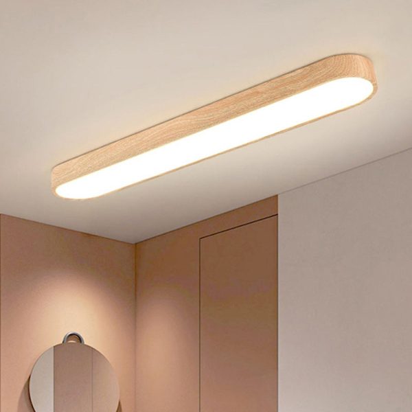 Contemporary Nordic Rectangular Wood Acrylic LED Flush Mount Ceiling Light For Living Room - Image 3