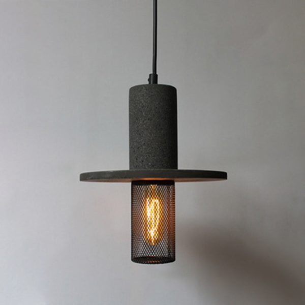 Contemporary Scandinavian Column Iron Cement 1-Light Pendant Light For Living Room