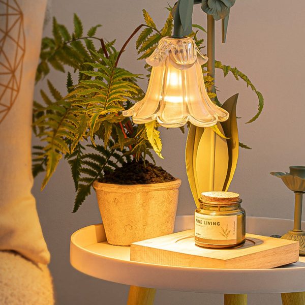 Contemporary Scandinavian Flower Iron Wood Glass 1-Light Melting Wax Table Lamp For Living Room - Image 2