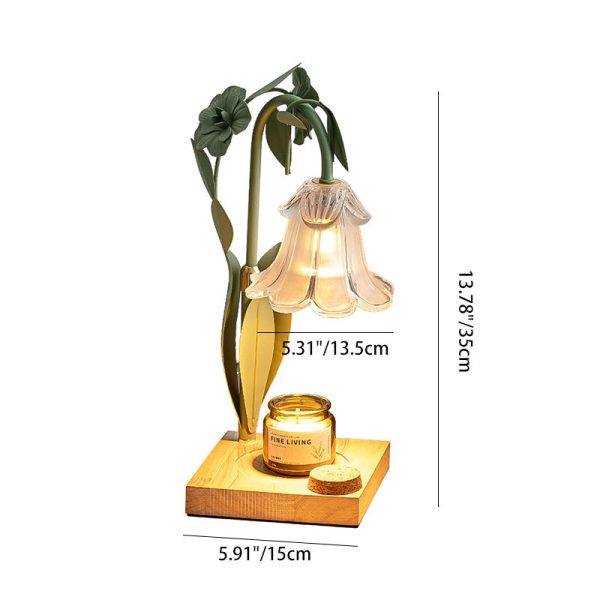 Contemporary Scandinavian Flower Iron Wood Glass 1-Light Melting Wax Table Lamp For Living Room - Image 4