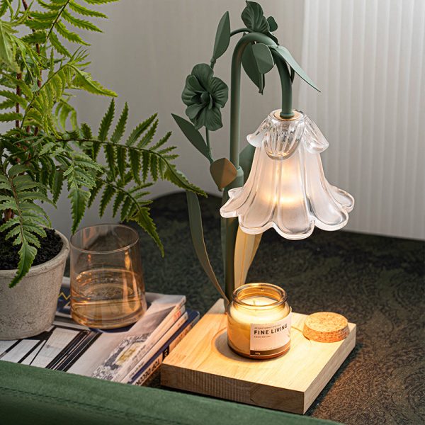 Contemporary Scandinavian Flower Iron Wood Glass 1-Light Melting Wax Table Lamp For Living Room - Image 7