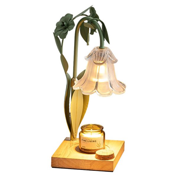Contemporary Scandinavian Flower Iron Wood Glass 1-Light Melting Wax Table Lamp For Living Room - Image 14