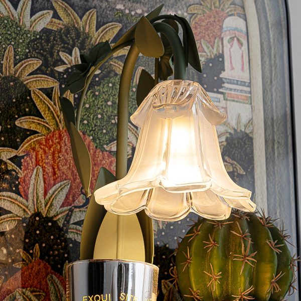 Contemporary Scandinavian Flower Iron Wood Glass 1-Light Melting Wax Table Lamp For Living Room - Image 9