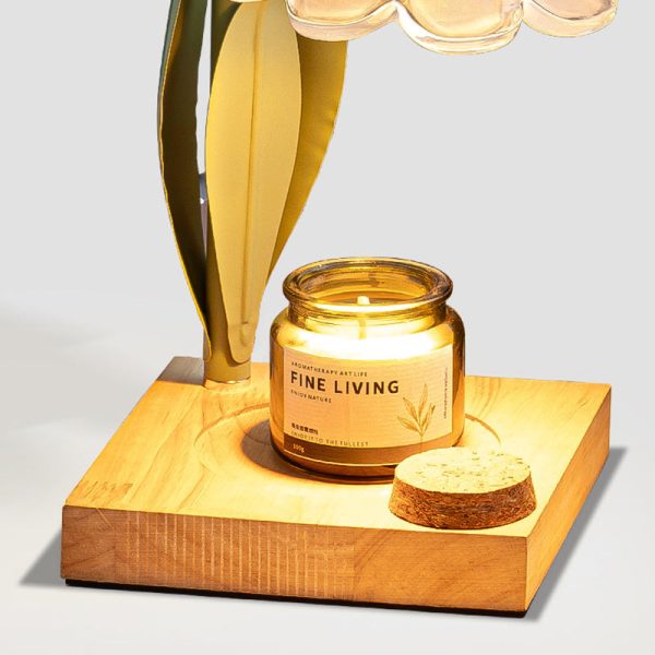 Contemporary Scandinavian Flower Iron Wood Glass 1-Light Melting Wax Table Lamp For Living Room - Image 10