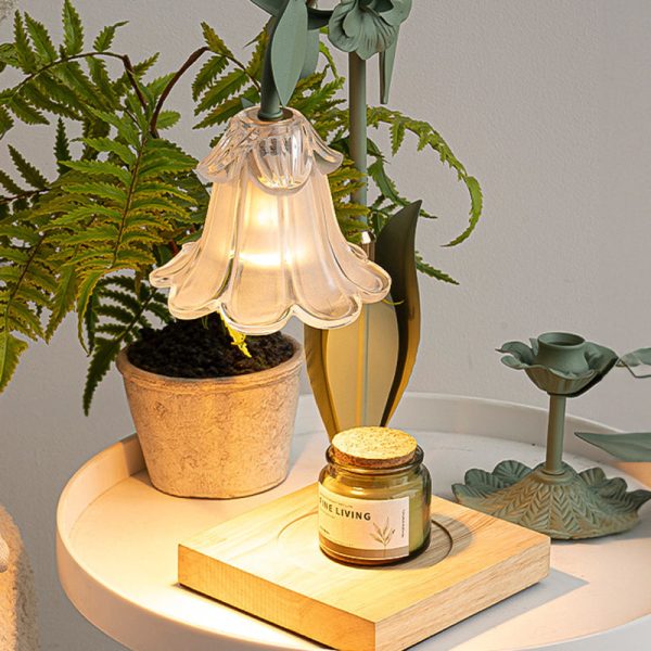 Contemporary Scandinavian Flower Iron Wood Glass 1-Light Melting Wax Table Lamp For Living Room - Image 13
