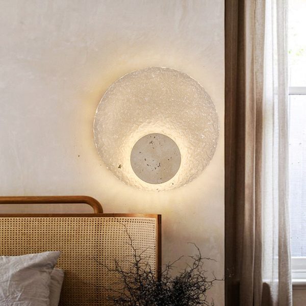 Contemporary Nordic Round Stone Acrylic LED Wall Sconce Lamp For Living Room - Image 3