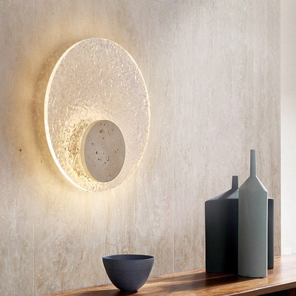 Contemporary Nordic Round Stone Acrylic LED Wall Sconce Lamp For Living Room - Image 2