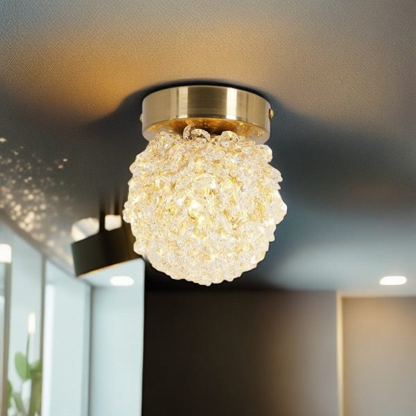 Contemporary Luxury Globe Iron Crystal 1-Light Semi-Flush Mount Ceiling Light For Living Room - Image 6