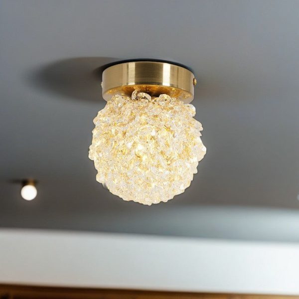 Contemporary Luxury Globe Iron Crystal 1-Light Semi-Flush Mount Ceiling Light For Living Room - Image 2