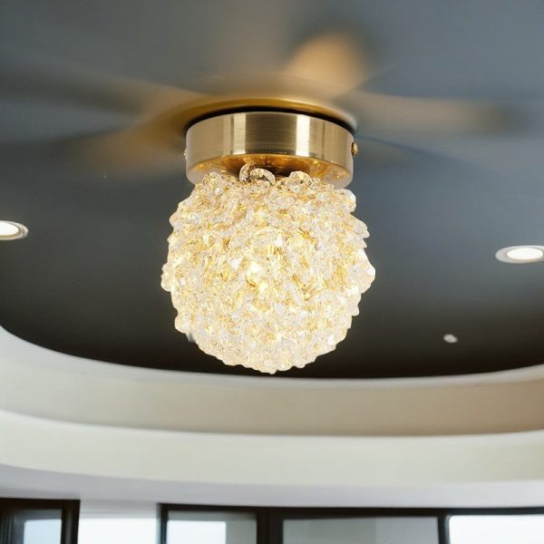Contemporary Luxury Globe Iron Crystal 1-Light Semi-Flush Mount Ceiling Light For Living Room - Image 3