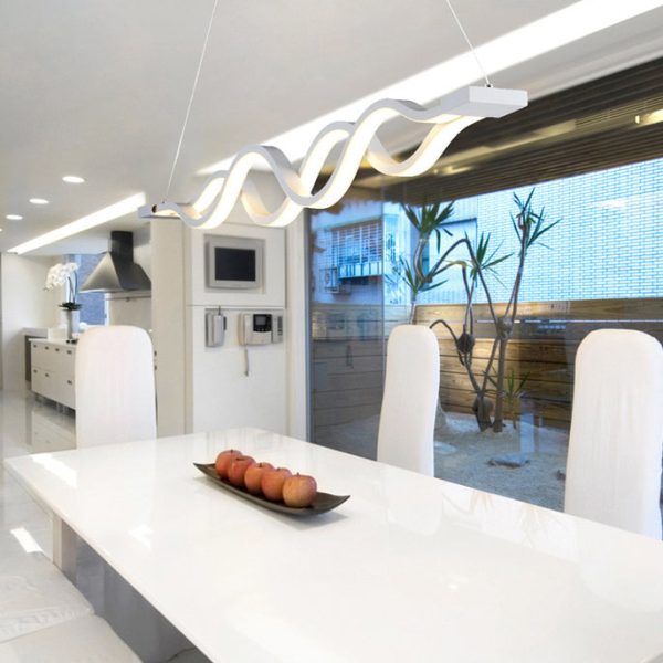 Modern Minimalist Double Loop Wave Aluminum Hardware Silicone LED Island Light Chandelier For Dining Room - Image 13