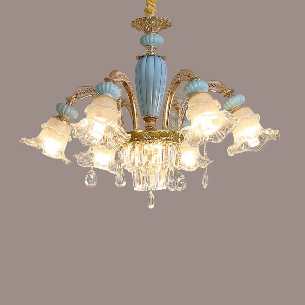 Traditional European Flower Zinc Alloy Crystal Glass Ceramic 6/8/10/12 Light Chandelier For Living Room - Image 18