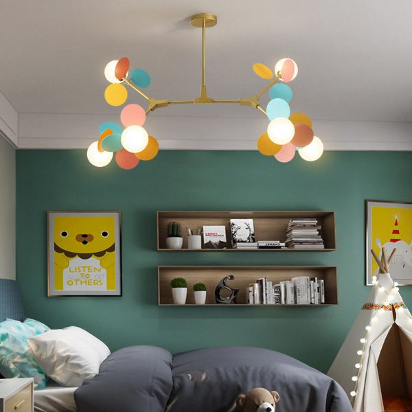 Contemporary Nordic Metal Acrylic Colorful Flower Branch Round Glass Ball 5/6/8/10/12/15 Light Chandelier For Living Room - Image 3