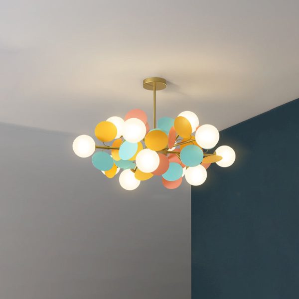 Contemporary Nordic Metal Acrylic Colorful Flower Branch Round Glass Ball 5/6/8/10/12/15 Light Chandelier For Living Room - Image 35