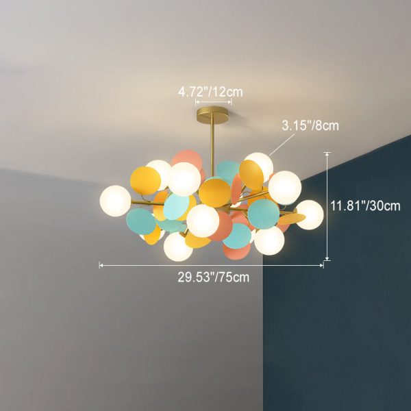 Contemporary Nordic Metal Acrylic Colorful Flower Branch Round Glass Ball 5/6/8/10/12/15 Light Chandelier For Living Room - Image 8