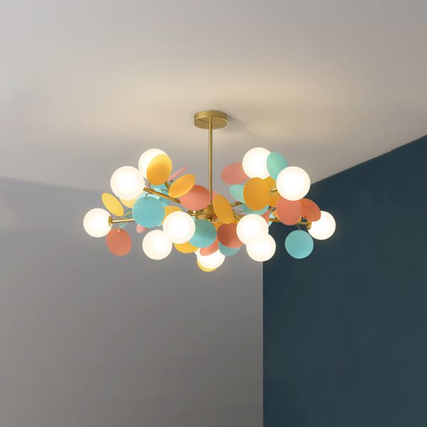 Contemporary Nordic Metal Acrylic Colorful Flower Branch Round Glass Ball 5/6/8/10/12/15 Light Chandelier For Living Room - Image 36