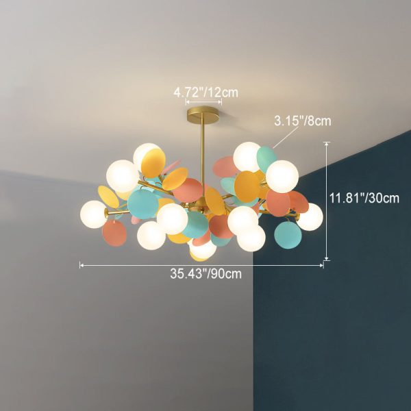 Contemporary Nordic Metal Acrylic Colorful Flower Branch Round Glass Ball 5/6/8/10/12/15 Light Chandelier For Living Room - Image 9