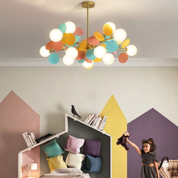Contemporary Nordic Metal Acrylic Colorful Flower Branch Round Glass Ball 5/6/8/10/12/15 Light Chandelier For Living Room - Image 18