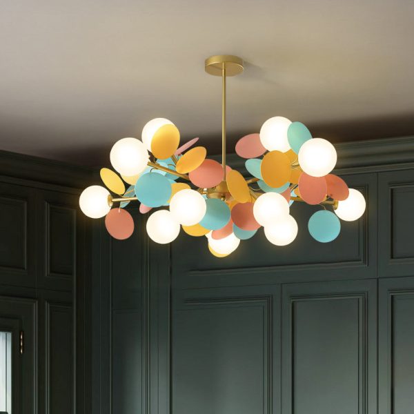 Contemporary Nordic Metal Acrylic Colorful Flower Branch Round Glass Ball 5/6/8/10/12/15 Light Chandelier For Living Room - Image 20