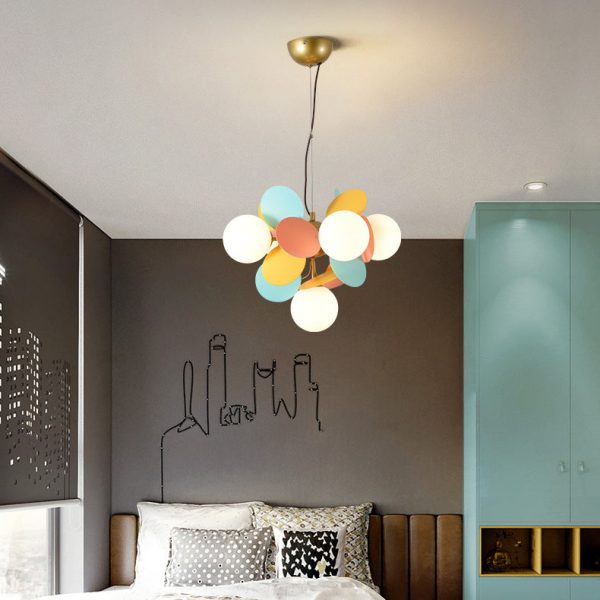 Contemporary Nordic Metal Acrylic Colorful Flower Branch Round Glass Ball 5/6/8/10/12/15 Light Chandelier For Living Room - Image 22