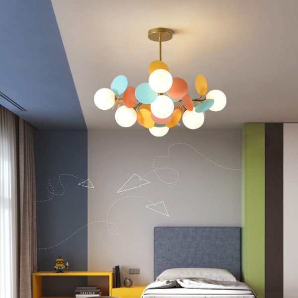 Contemporary Nordic Metal Acrylic Colorful Flower Branch Round Glass Ball 5/6/8/10/12/15 Light Chandelier For Living Room - Image 23