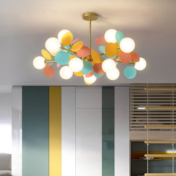 Contemporary Nordic Metal Acrylic Colorful Flower Branch Round Glass Ball 5/6/8/10/12/15 Light Chandelier For Living Room - Image 19