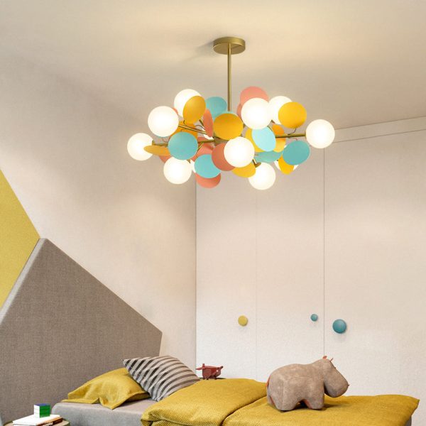 Contemporary Nordic Metal Acrylic Colorful Flower Branch Round Glass Ball 5/6/8/10/12/15 Light Chandelier For Living Room - Image 24