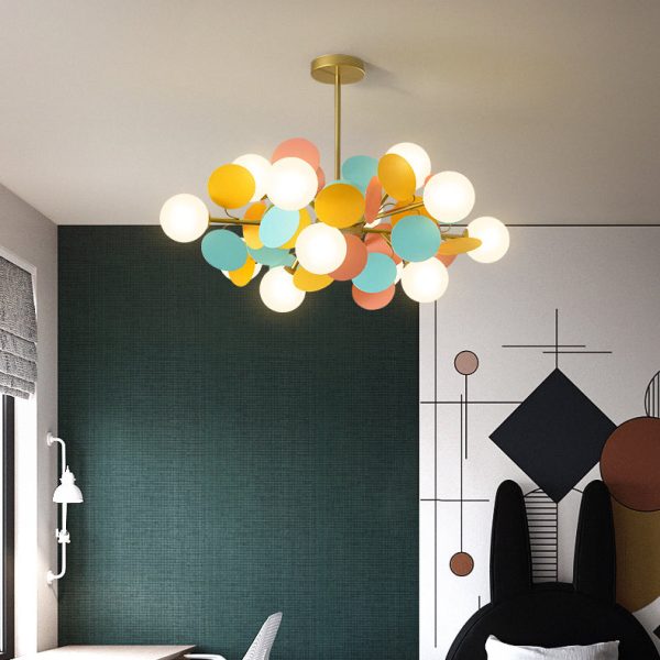 Contemporary Nordic Metal Acrylic Colorful Flower Branch Round Glass Ball 5/6/8/10/12/15 Light Chandelier For Living Room - Image 29