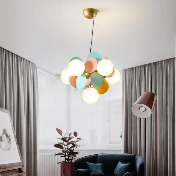 Contemporary Nordic Metal Acrylic Colorful Flower Branch Round Glass Ball 5/6/8/10/12/15 Light Chandelier For Living Room - Image 32