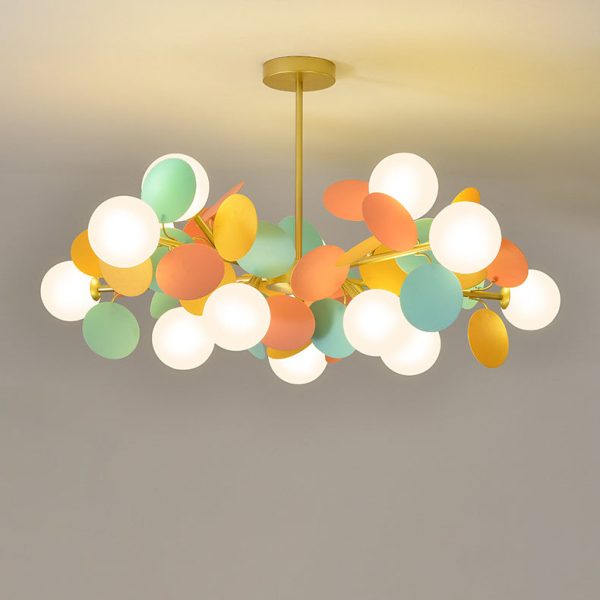 Contemporary Nordic Metal Acrylic Colorful Flower Branch Round Glass Ball 5/6/8/10/12/15 Light Chandelier For Living Room - Image 33
