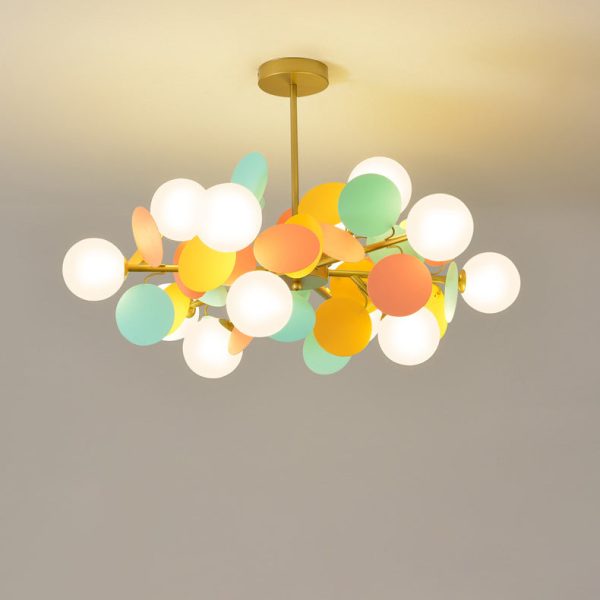 Contemporary Nordic Metal Acrylic Colorful Flower Branch Round Glass Ball 5/6/8/10/12/15 Light Chandelier For Living Room - Image 43