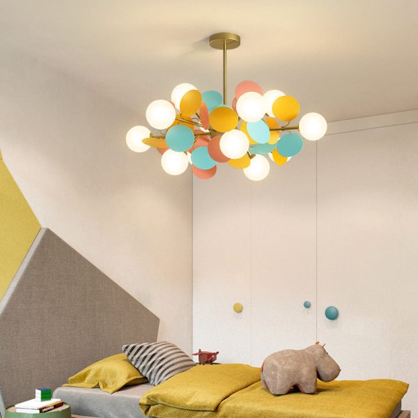Contemporary Nordic Metal Acrylic Colorful Flower Branch Round Glass Ball 5/6/8/10/12/15 Light Chandelier For Living Room - Image 16
