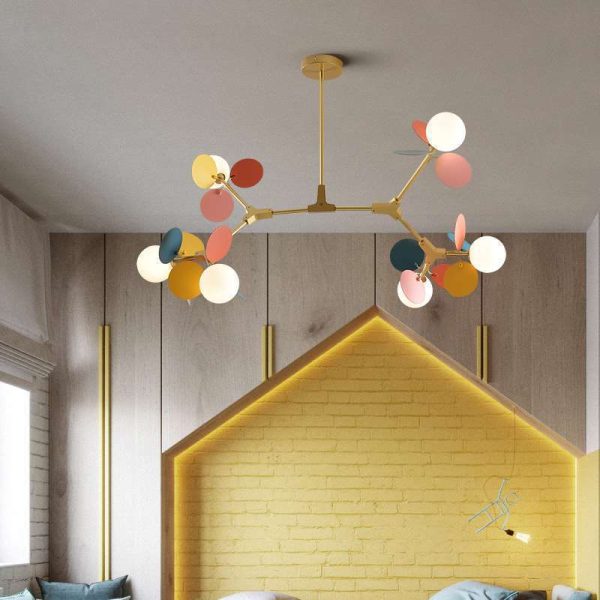 Contemporary Nordic Metal Acrylic Colorful Flower Branch Round Glass Ball 5/6/8/10/12/15 Light Chandelier For Living Room - Image 17