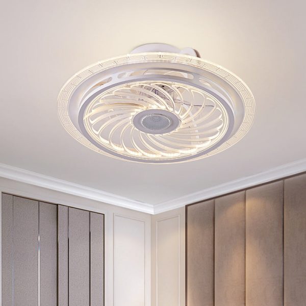 Contemporary Nordic Bluetooth Speaker Copper ABS Acrylic Round Flower Shape LED Semi-Flush Mount Ceiling Fan Light For Bedroom - Image 11
