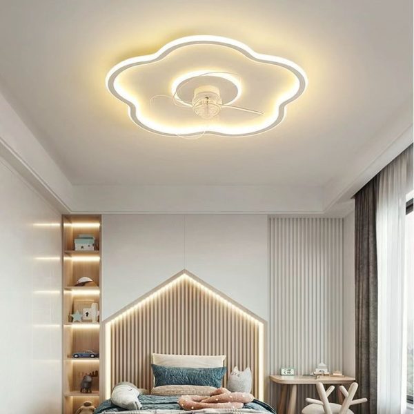 Modern Minimalist Flower Shape Iron Acrylic LED Flush Mount Ceiling Fan Light For Bedroom