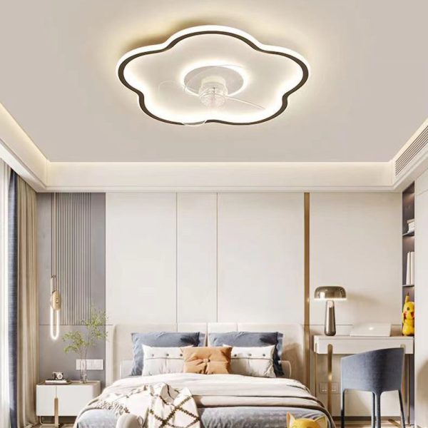 Modern Minimalist Flower Shape Iron Acrylic LED Flush Mount Ceiling Fan Light For Bedroom - Image 2
