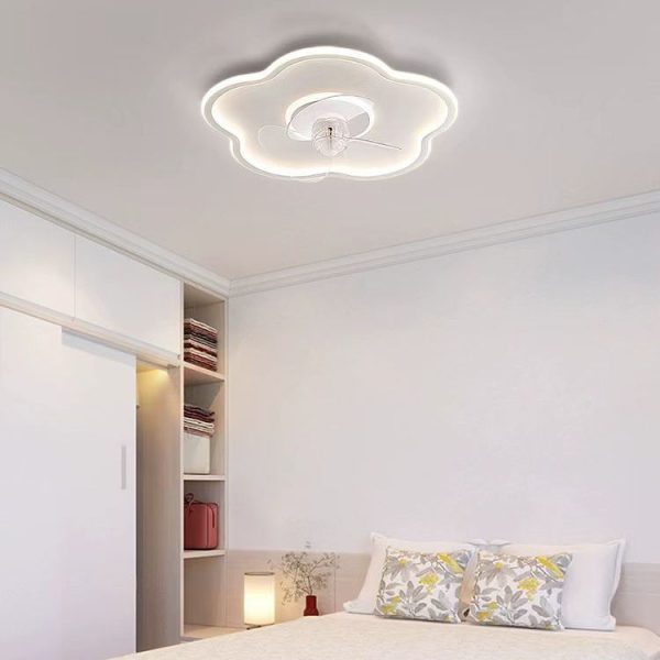 Modern Minimalist Flower Shape Iron Acrylic LED Flush Mount Ceiling Fan Light For Bedroom - Image 3
