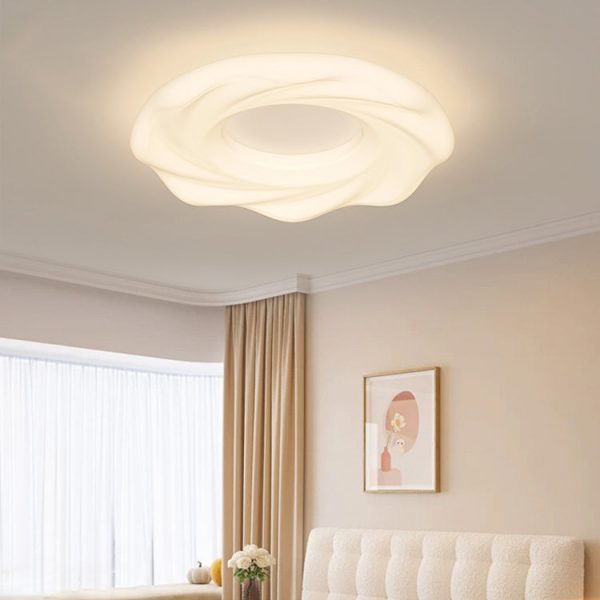 Contemporary Nordic Cream Iron PE Round Cookie LED Flush Mount Ceiling Light For Bedroom - Image 2