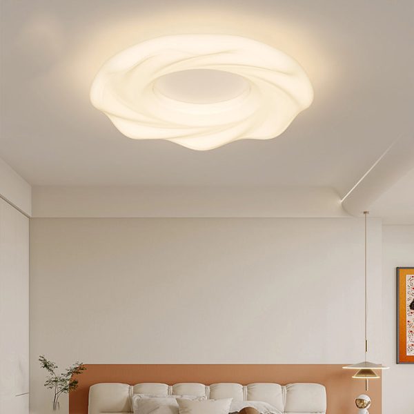 Contemporary Nordic Cream Iron PE Round Cookie LED Flush Mount Ceiling Light For Bedroom - Image 8