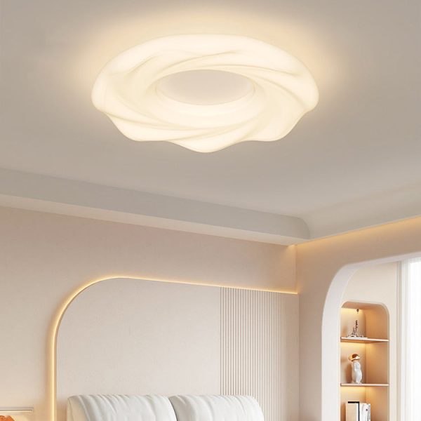 Contemporary Nordic Cream Iron PE Round Cookie LED Flush Mount Ceiling Light For Bedroom - Image 9