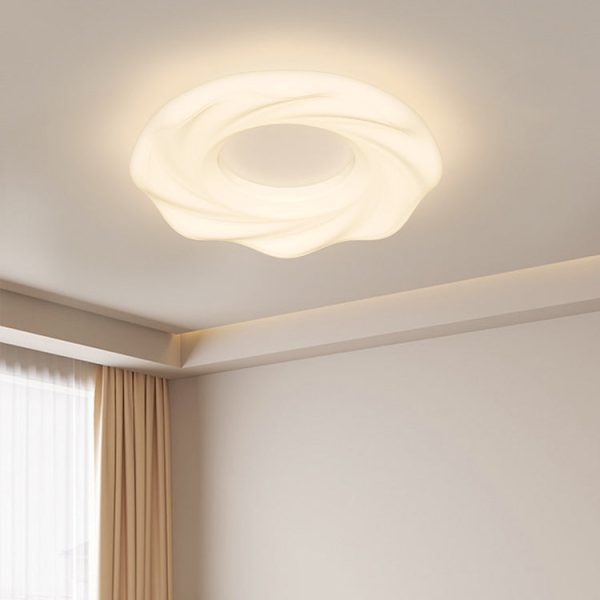 Contemporary Nordic Cream Iron PE Round Cookie LED Flush Mount Ceiling Light For Bedroom - Image 10