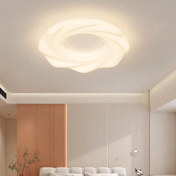Contemporary Nordic Cream Iron PE Round Cookie LED Flush Mount Ceiling Light For Bedroom - Image 3